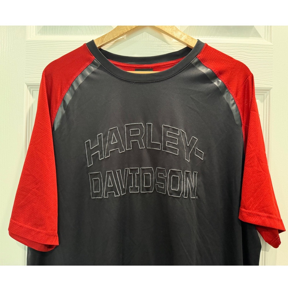 Harley Davidson Mens 2XL Black Red Raglan Performance Tee Springfield MO Logo